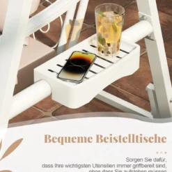 Outdoor-Schaukel mit Gestell Terrassenschaukel mit Kissen & Seitentischen für Garten Weiß