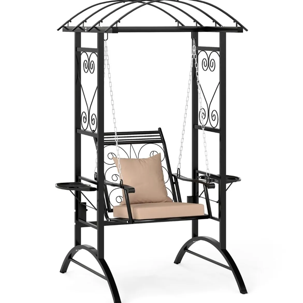 Outdoor-Schaukel mit Gestell & 2 Rankgittern & Kissen & Seitentischen Terrassenschaukel