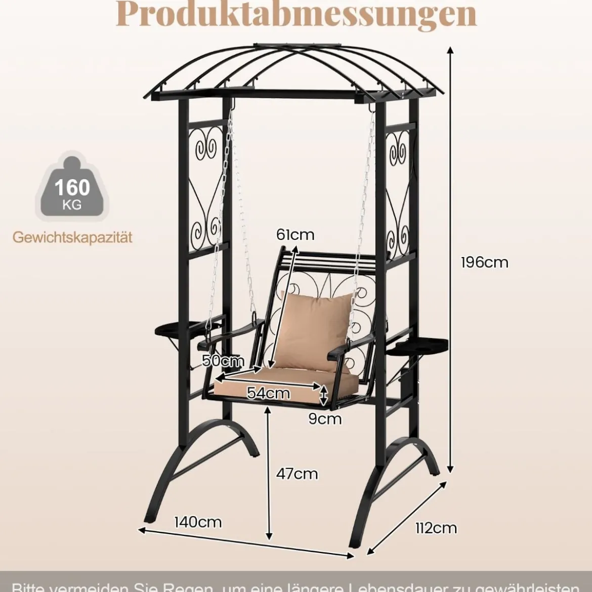 Outdoor-Schaukel mit Gestell & 2 Rankgittern & Kissen & Seitentischen Terrassenschaukel