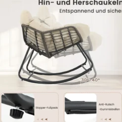 Outdoor-Schaukelstuhl übergroßer Patio PE Wicker Egg Chair mit dickem & abnehmbarem Kissen Beige