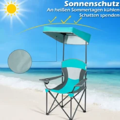 Outdoor-Stuhl mit Sonnenschirm Robuster Campingstuhl mit Sonnendach 90 x 72 x 150 cm Türkis