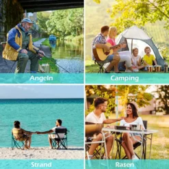 Outdoor-Stuhl mit Sonnenschirm Robuster Campingstuhl mit Sonnendach 90 x 72 x 150 cm Türkis