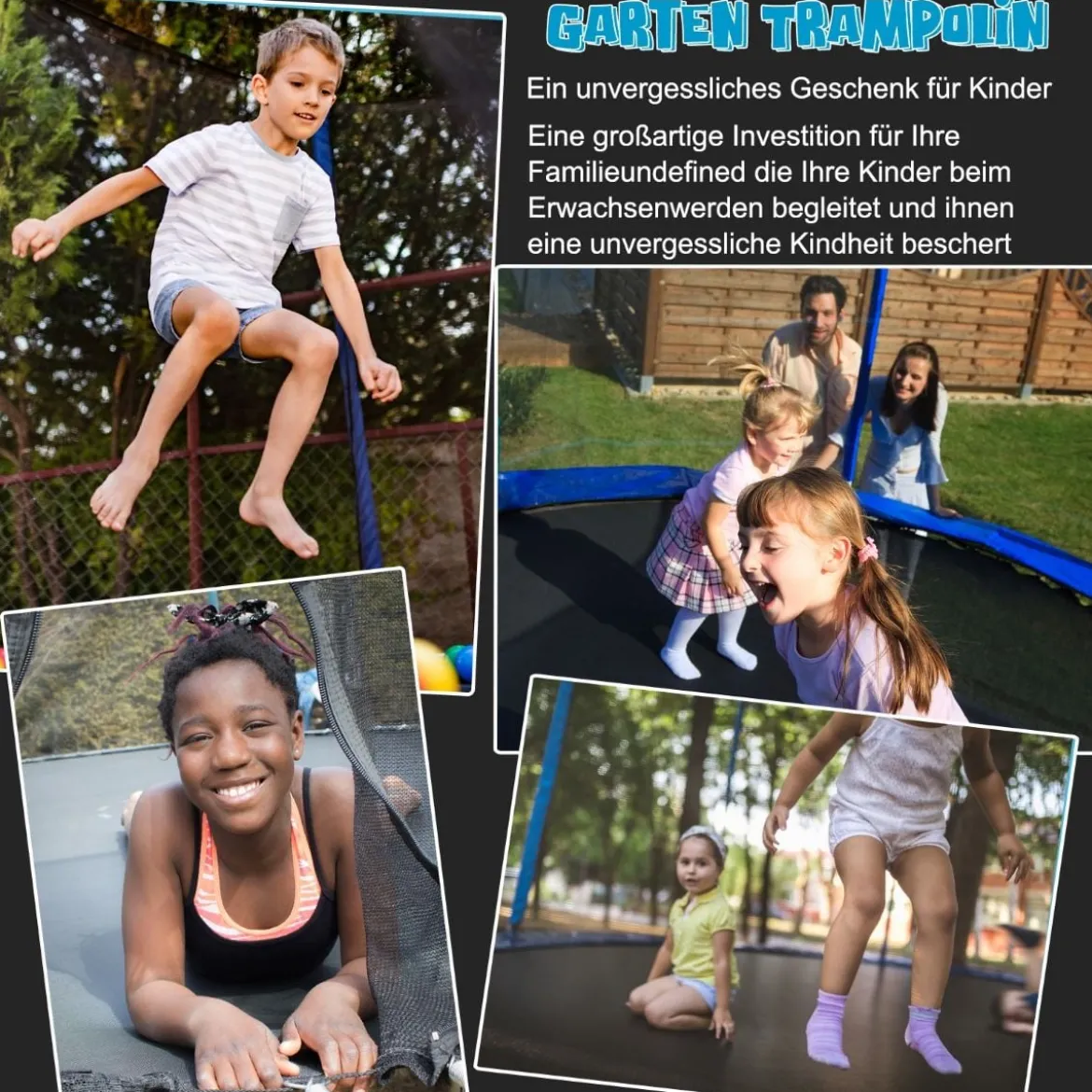 Outdoor-Trampolin Durchmesser 366 cm Gartentrampolin Schwarz + Blau
