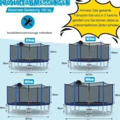Outdoor-Trampolin Durchmesser 366 cm Gartentrampolin Schwarz + Blau