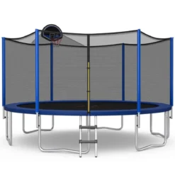 Outdoor-Trampolin Durchmesser 366 cm Gartentrampolin Schwarz + Blau