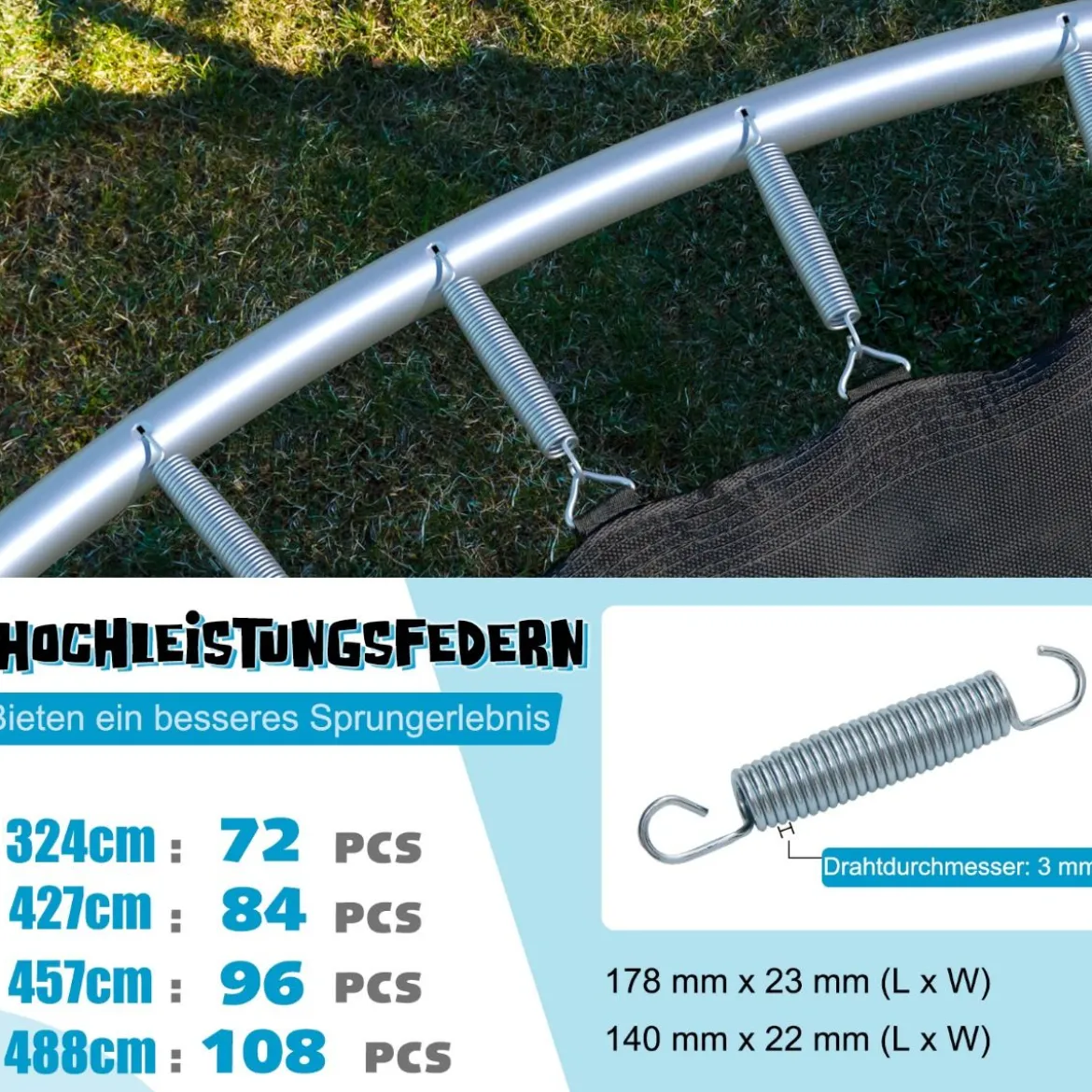 Outdoor-Trampolin Durchmesser 366 cm Gartentrampolin Schwarz + Blau