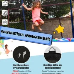 Outdoor-Trampolin Durchmesser 366 cm Gartentrampolin Schwarz + Blau