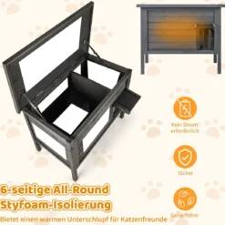 Outdoor Winterfestes Katzenhaus Holz Katzenhütte Katzenhöhle mit Schaumisolierung & Dach Schwarz