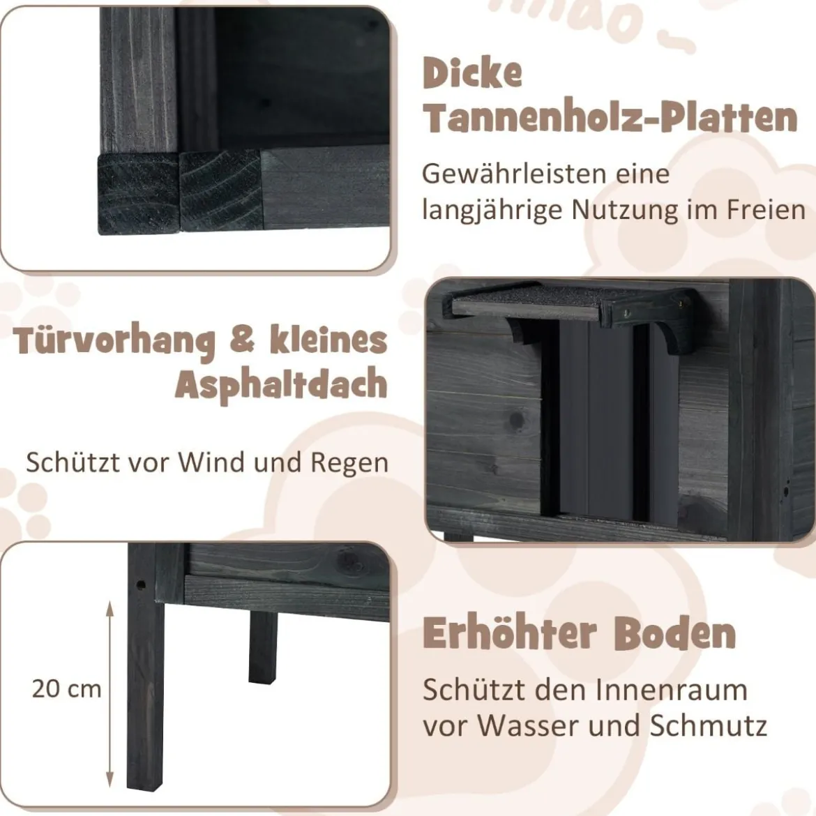 Outdoor Winterfestes Katzenhaus mit Schaumisolierung & Aufklappbarem Asphaltdach & Fluchttür