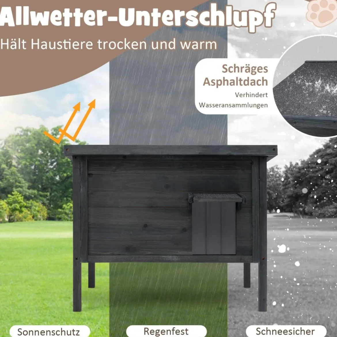 Outdoor Winterfestes Katzenhaus mit Schaumisolierung & Aufklappbarem Asphaltdach & Fluchttür