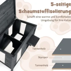 Outdoor Winterfestes Katzenhaus mit Schaumisolierung & Aufklappbarem Asphaltdach & Fluchttür