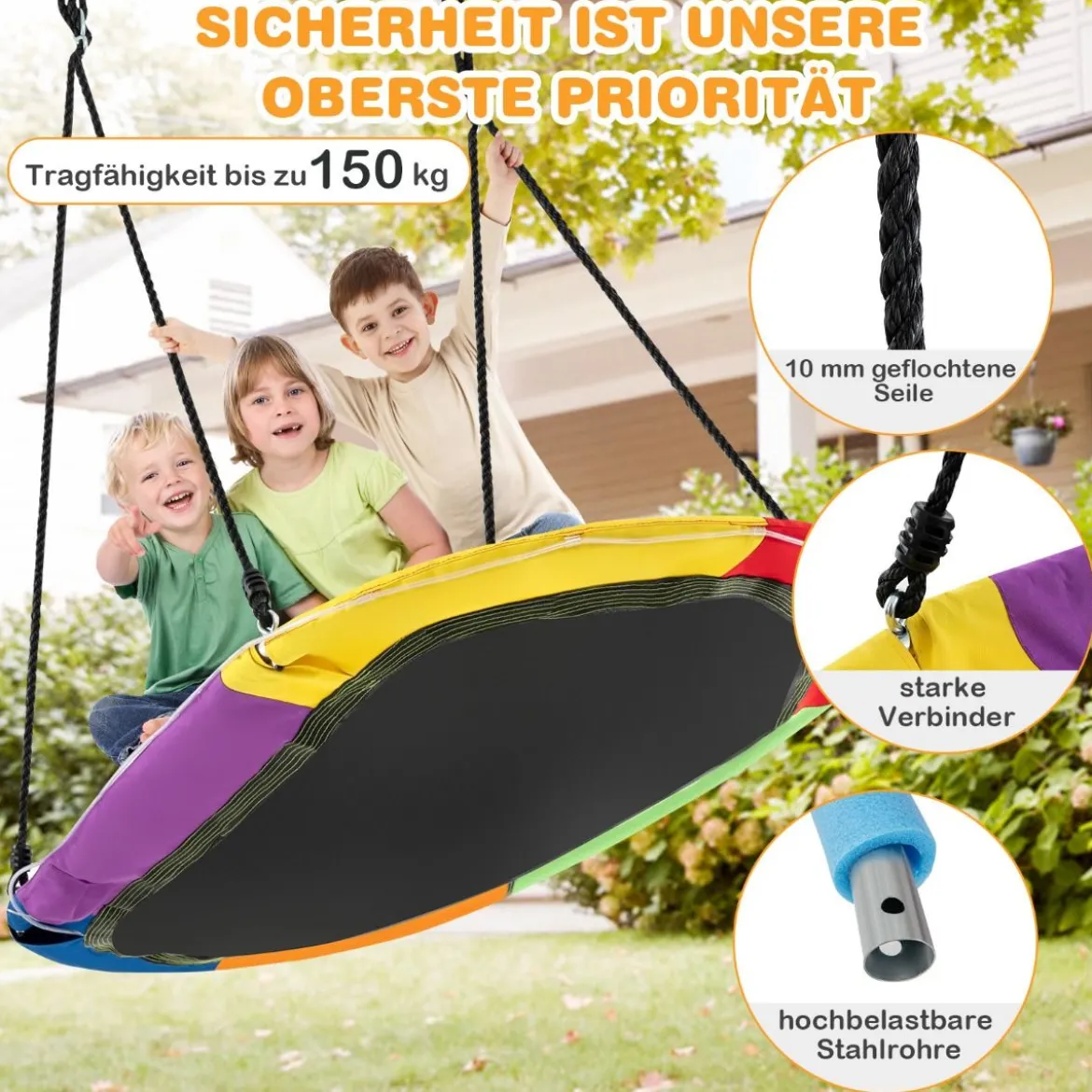 Ovale Nestschaukel bis 300 kg Belastbar Outdoor Schaukel mit Verstellbaren Seilen Kinderschaukel