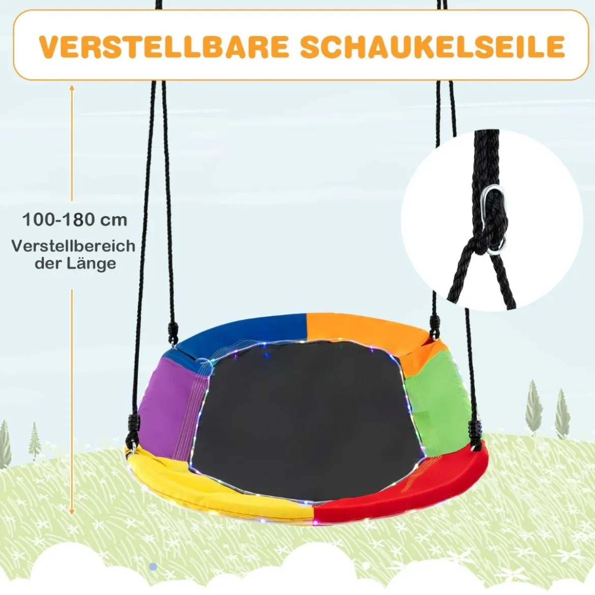 Ovale Nestschaukel bis 300 kg Belastbar Outdoor Schaukel mit Verstellbaren Seilen Kinderschaukel