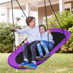 Ovale Nestschaukel Tellerschaukel mit 100-160cm höhenverstellbarem Seil für Kinder & Erwachsene Lila
