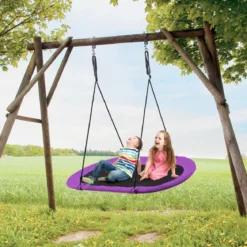 Ovale Nestschaukel Tellerschaukel mit 100-160cm höhenverstellbarem Seil für Kinder & Erwachsene Lila