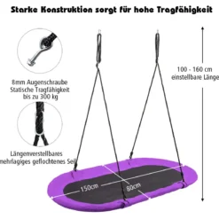 Ovale Nestschaukel Tellerschaukel mit 100-160cm höhenverstellbarem Seil für Kinder & Erwachsene Lila