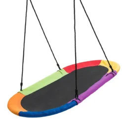 Ovale Nestschaukel Tellerschaukel mit 100-180cm höhenverstellbarem Seil für Indoor und Outdoor 150 x 80 cm Bunt