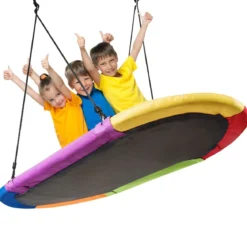Ovale Nestschaukel Tellerschaukel mit 100-180cm höhenverstellbarem Seil für Indoor und Outdoor 150 x 80 cm Bunt