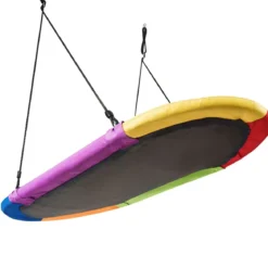 Ovale Nestschaukel Tellerschaukel mit 100-180cm höhenverstellbarem Seil für Indoor und Outdoor 150 x 80 cm Bunt