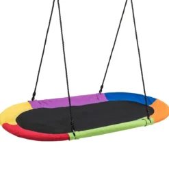 Ovale Nestschaukel Tellerschaukel mit 100-180cm höhenverstellbarem Seil für Indoor und Outdoor 150 x 80 cm Bunt