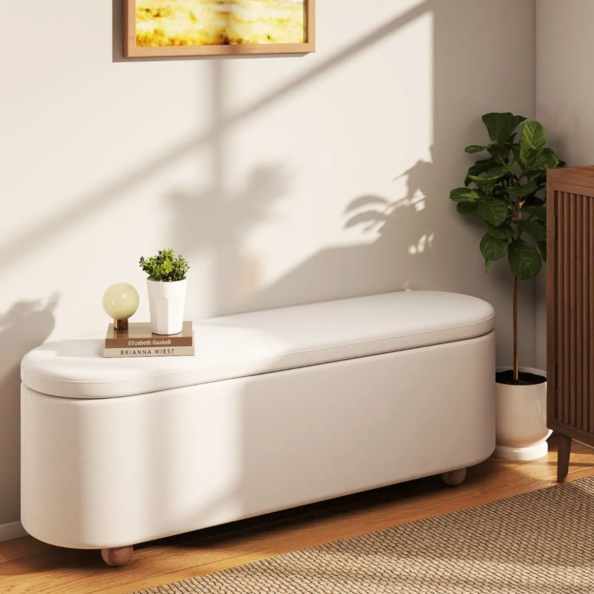 Ovaler Aufbewahrungsbank mit Klappdecke Gepolsterter Ottoman-Hocker Sitzbank 139cm lang