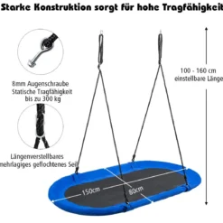 Ovale Schaukel Baumschaukel mit 100-160cm verstellbarer Höhe & mehrlagigem Seil für Kinder & Erwachsene Blau