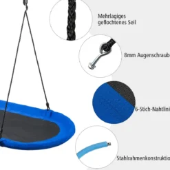Ovale Schaukel Baumschaukel mit 100-160cm verstellbarer Höhe & mehrlagigem Seil für Kinder & Erwachsene Blau
