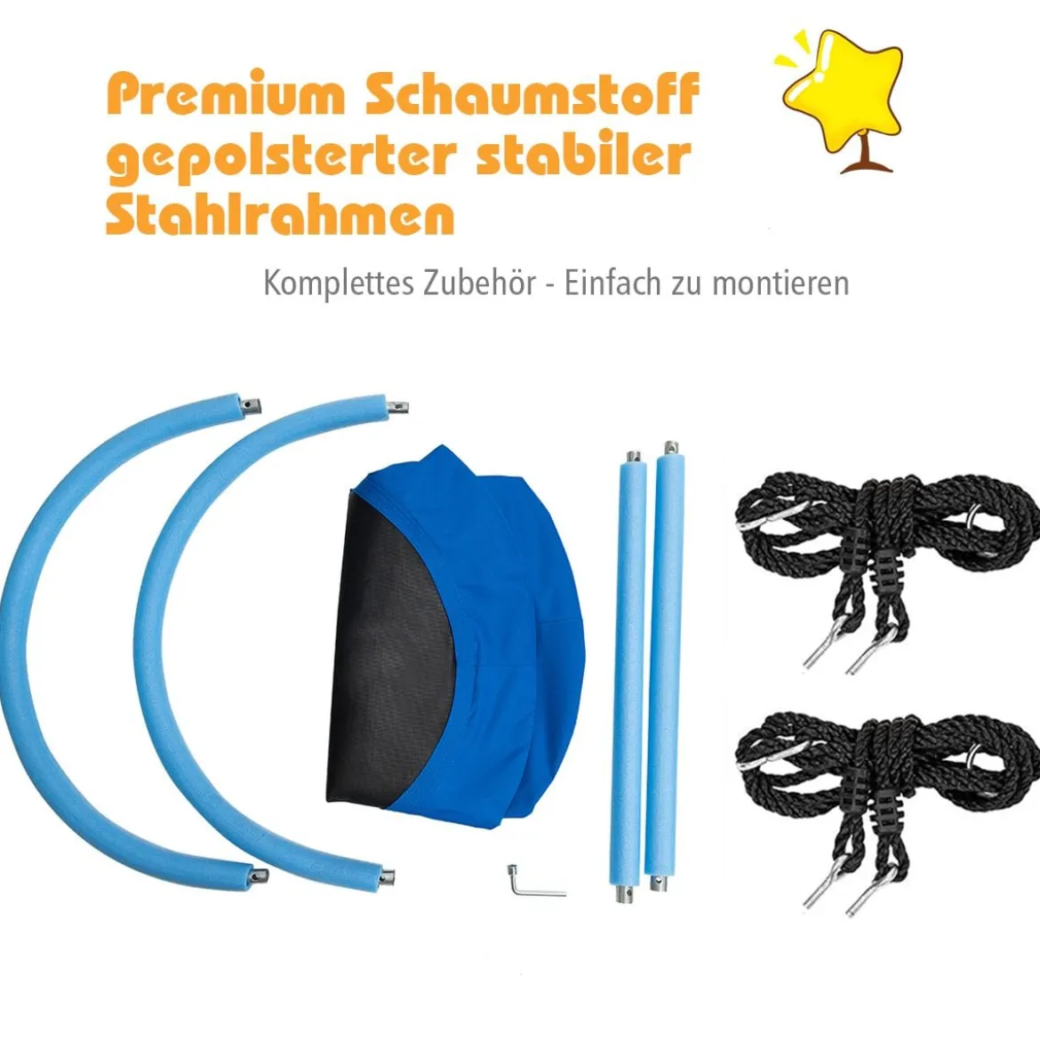 Ovale Schaukel Baumschaukel mit 100-160cm verstellbarer Höhe & mehrlagigem Seil für Kinder & Erwachsene Blau