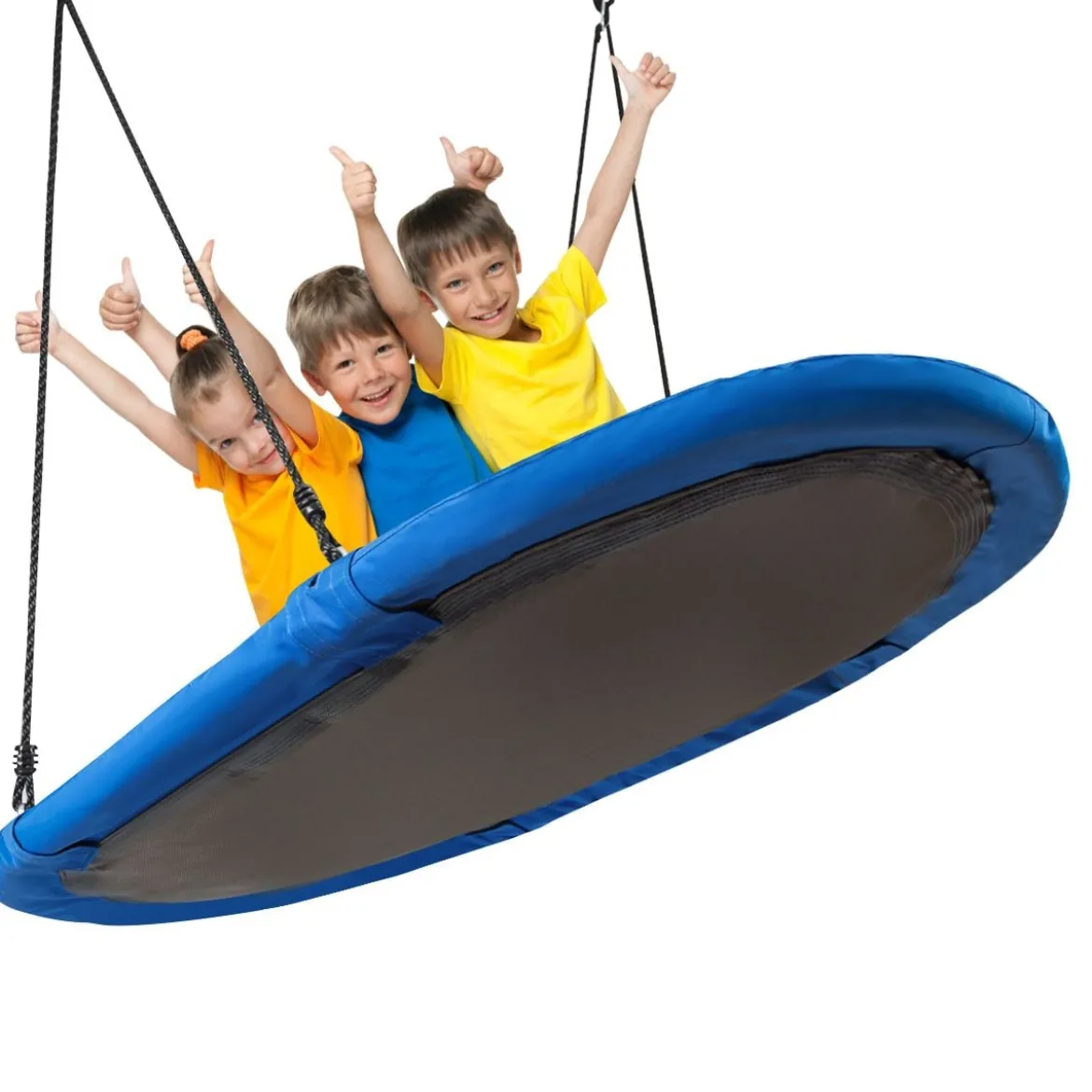 Ovale Schaukel Baumschaukel mit 100-160cm verstellbarer Höhe & mehrlagigem Seil für Kinder & Erwachsene Blau