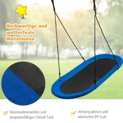 Ovale Schaukel Baumschaukel mit 100-160cm verstellbarer Höhe & mehrlagigem Seil für Kinder & Erwachsene Blau