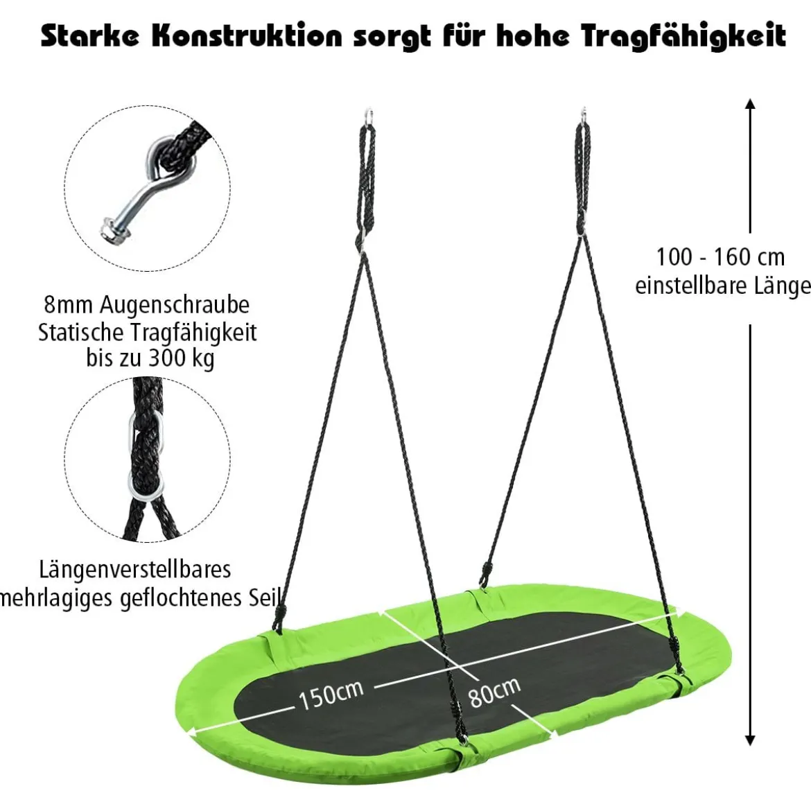 Ovale Schaukel Baumschaukel große Plattformschaukel Ovale Nestschaukel höhenverstellbarem Grün