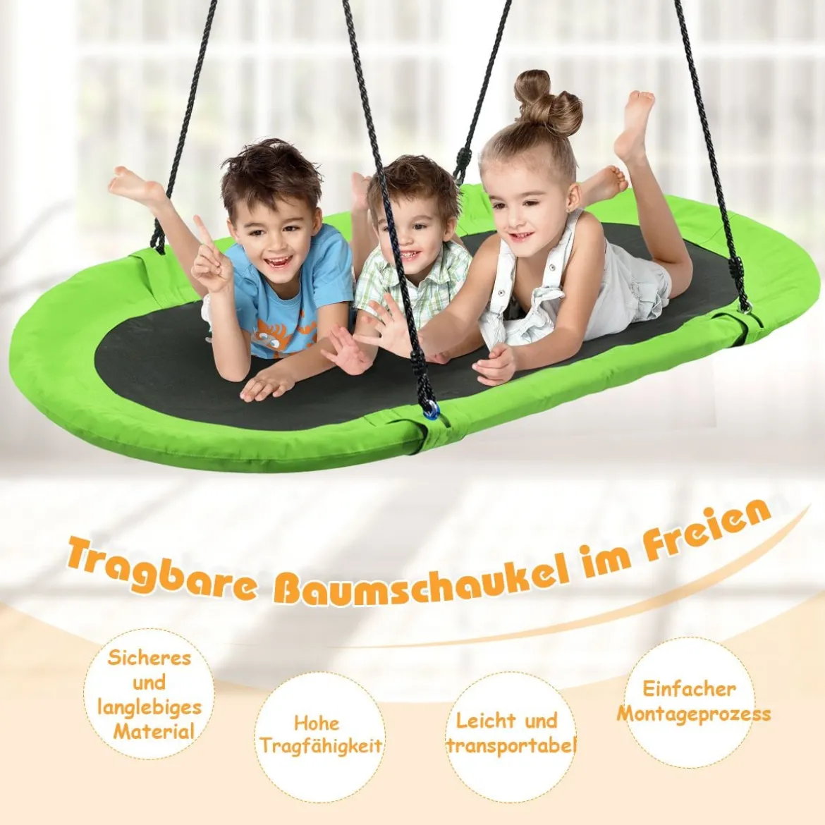 Ovale Schaukel Baumschaukel große Plattformschaukel Ovale Nestschaukel höhenverstellbarem Grün