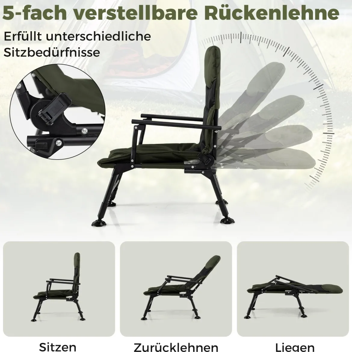 Oversize Klappbarer Campingstuhl für Erwachsene Schwerlast All-Terrain Klappstuhl Grün