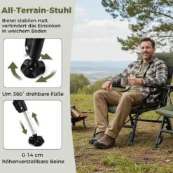 Oversize Klappbarer Campingstuhl für Erwachsene Schwerlast All-Terrain Klappstuhl Grün