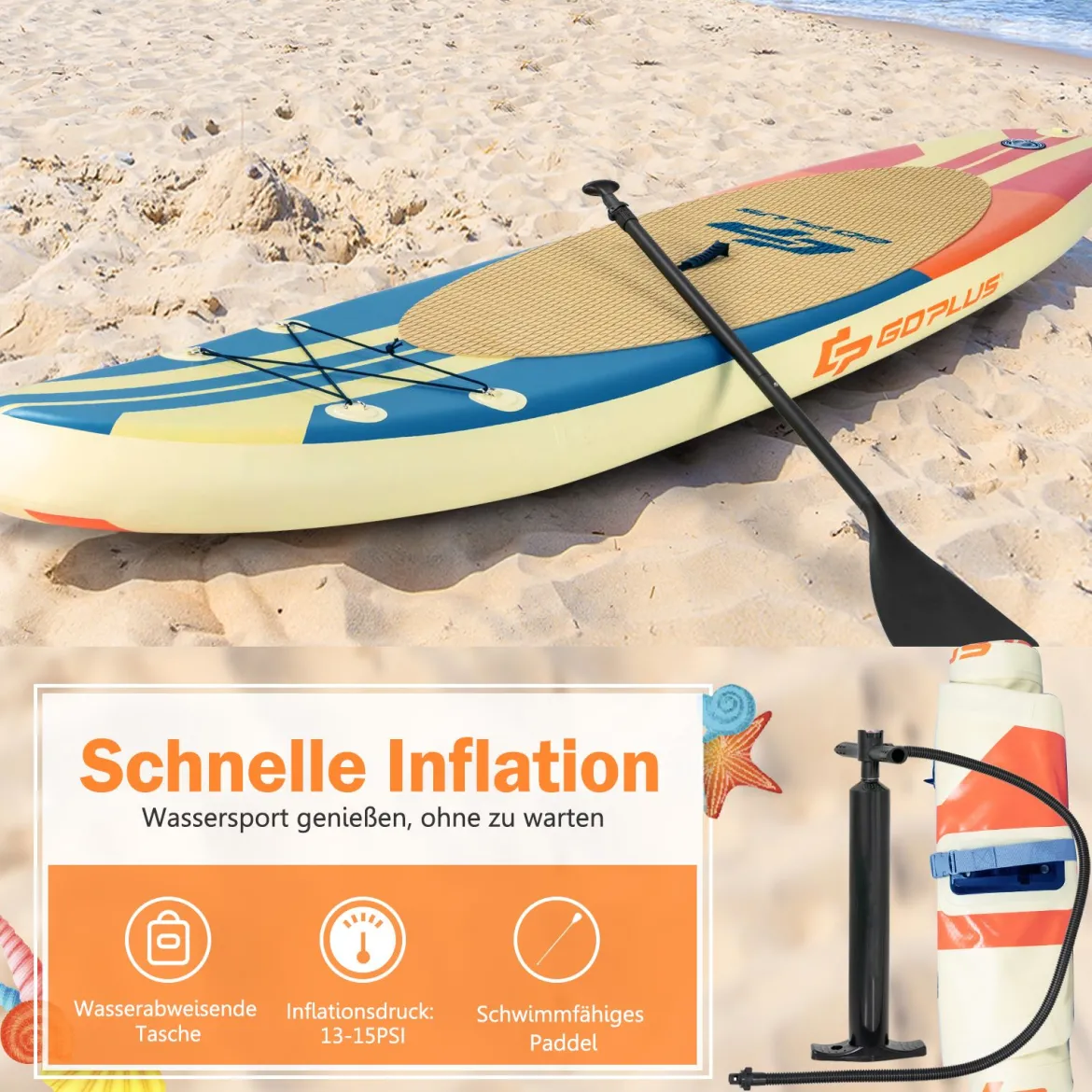 Paddel Brett Paddelboot Schwimmendes Paddelbrett 320 x 76 x 15 cm Streifen-Muster Bunt