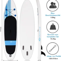 Paddlebrett Aufblasbares Stand Up Surfboard Set Blau und Weiß 305 x 76 x 15 cm