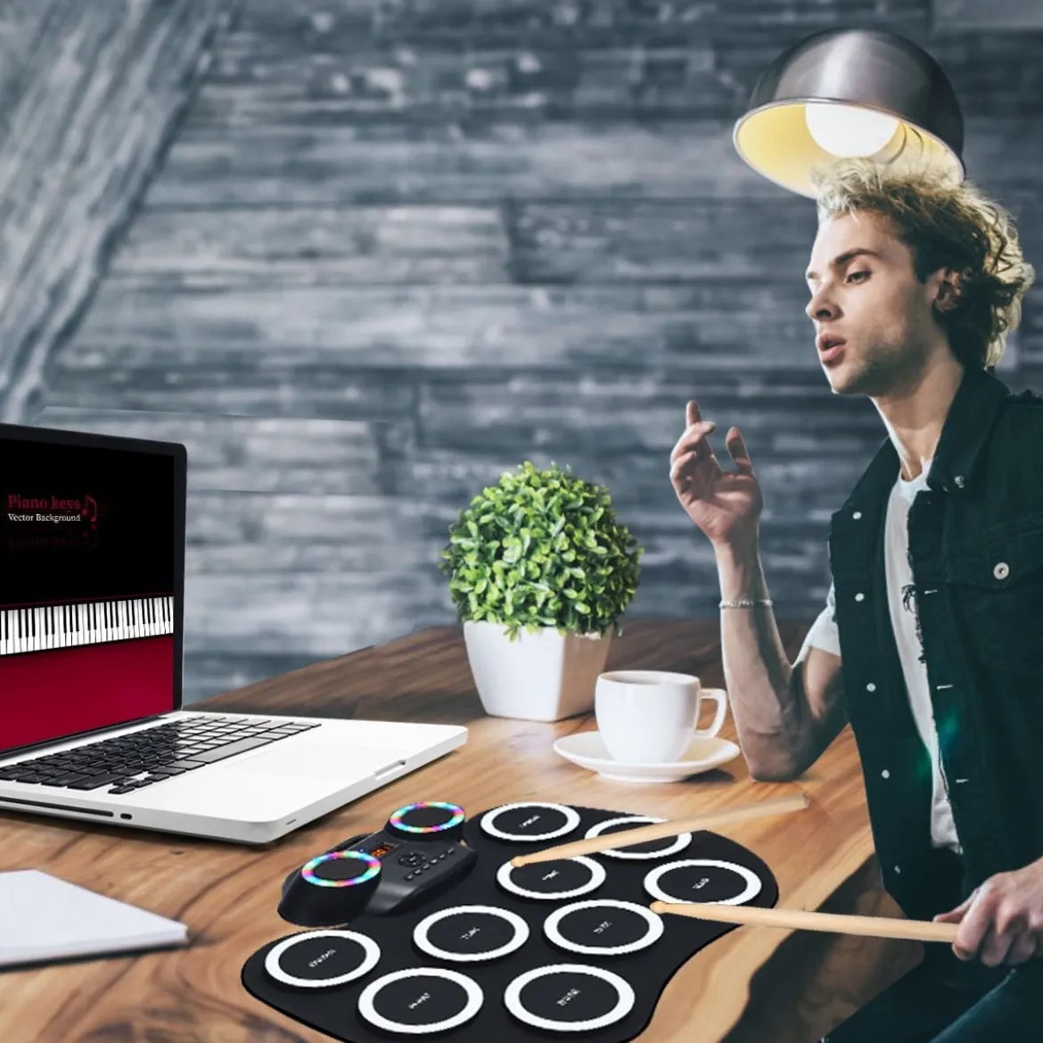 9 Pads E-Drum mit LEDs & Bluetooth inkl. Pedale und Drumsticksfür Kinder und Anfänger