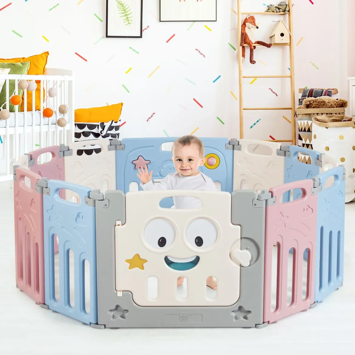 12 Paneele Laufgitter Baby Laufstall Absperrgitter Krabbelgitter