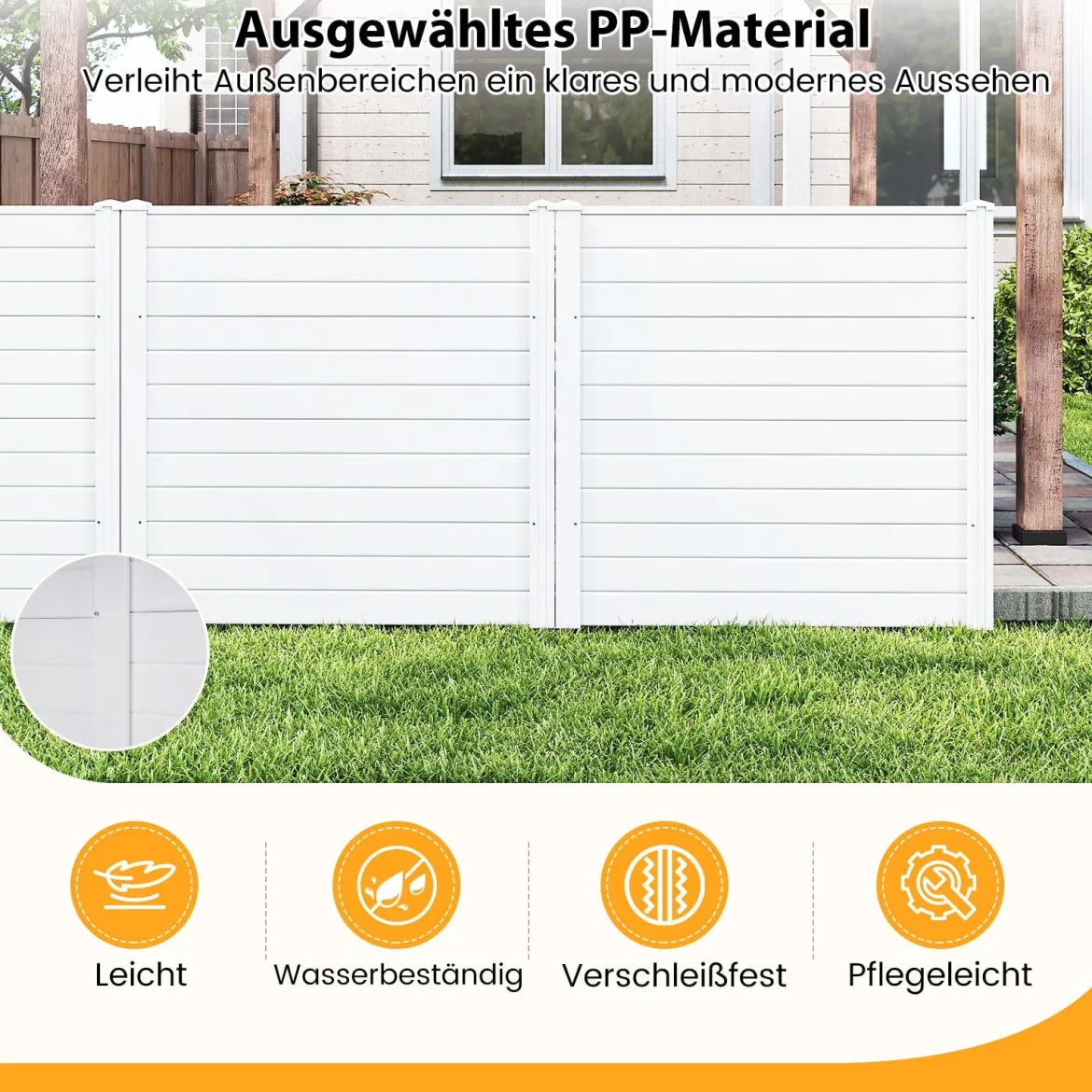 2 Paneele Sichtschutzzaun 123 x 123 cm Gartenzaun PVC mit 3 verzinkte Metall-Erdspieße Weiß