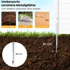 2 Paneele Sichtschutzzaun 123 x 123 cm Gartenzaun PVC mit 3 verzinkte Metall-Erdspieße Weiß