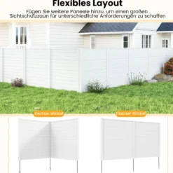 2 Paneele Sichtschutzzaun 123 x 123 cm Gartenzaun PVC mit 3 verzinkte Metall-Erdspieße Weiß