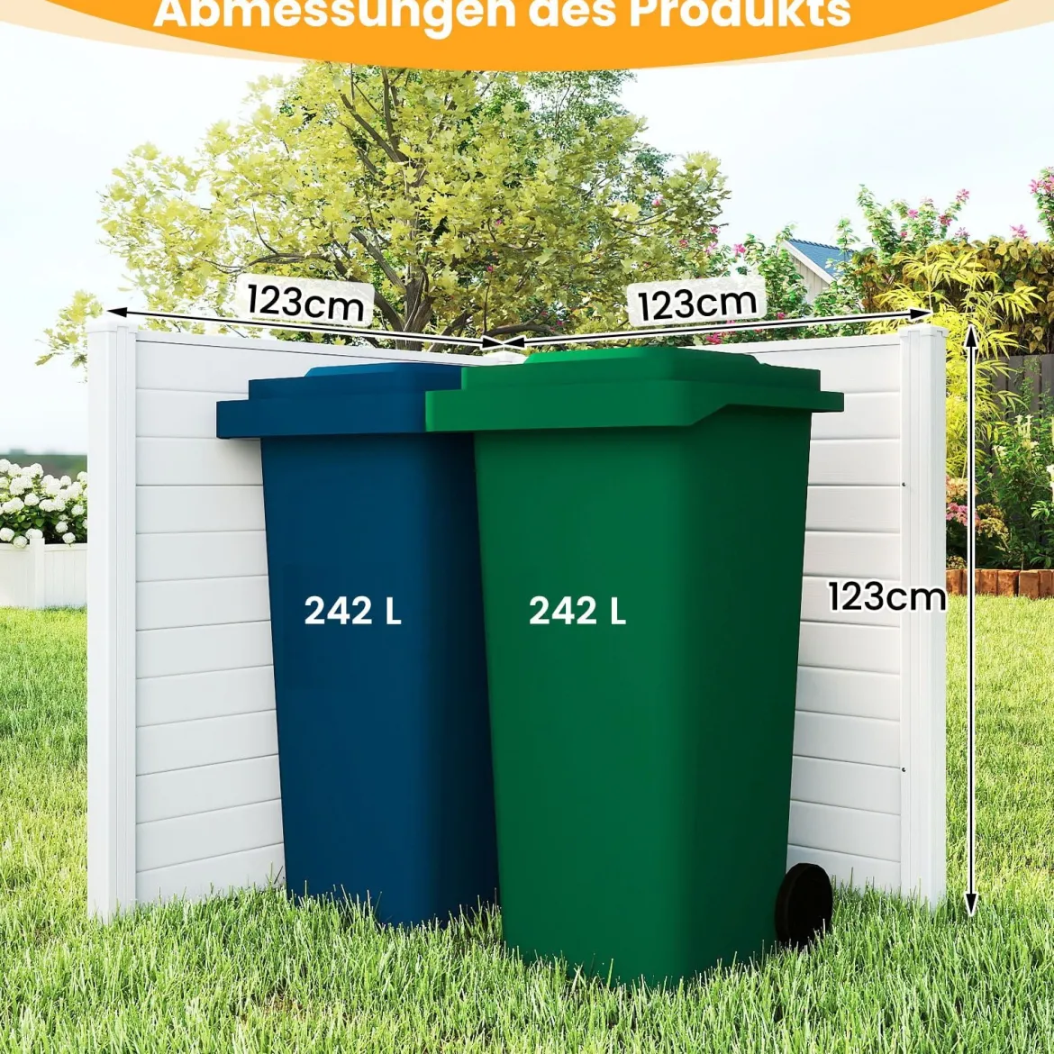 2 Paneele Sichtschutzzaun 123 x 123 cm Gartenzaun PVC mit 3 verzinkte Metall-Erdspieße Weiß