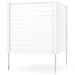 2 Paneele Sichtschutzzaun 123 x 123 cm Gartenzaun PVC mit 3 verzinkte Metall-Erdspieße Weiß