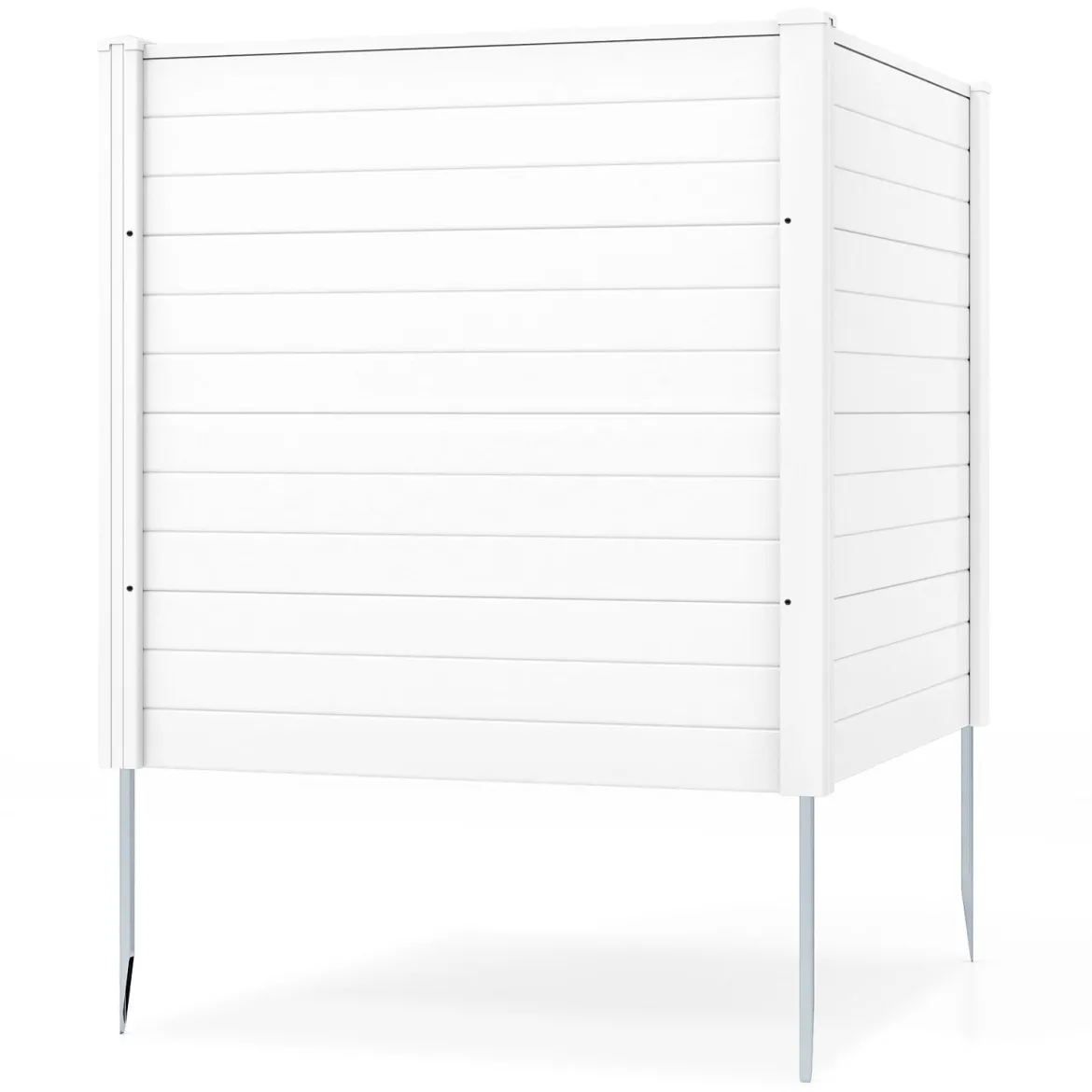 2 Paneele Sichtschutzzaun 123 x 123 cm Gartenzaun PVC mit 3 verzinkte Metall-Erdspieße Weiß