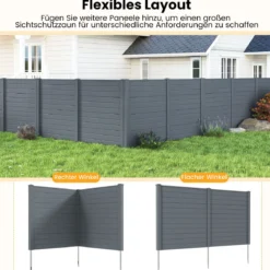2 Paneele Sichtschutzzaun 123 x 123 cm Gartenzaun PVC mit 3 verzinkte Metall-Erdspieße Grau
