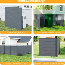 2 Paneele Sichtschutzzaun 123 x 123 cm Gartenzaun PVC mit 3 verzinkte Metall-Erdspieße Grau