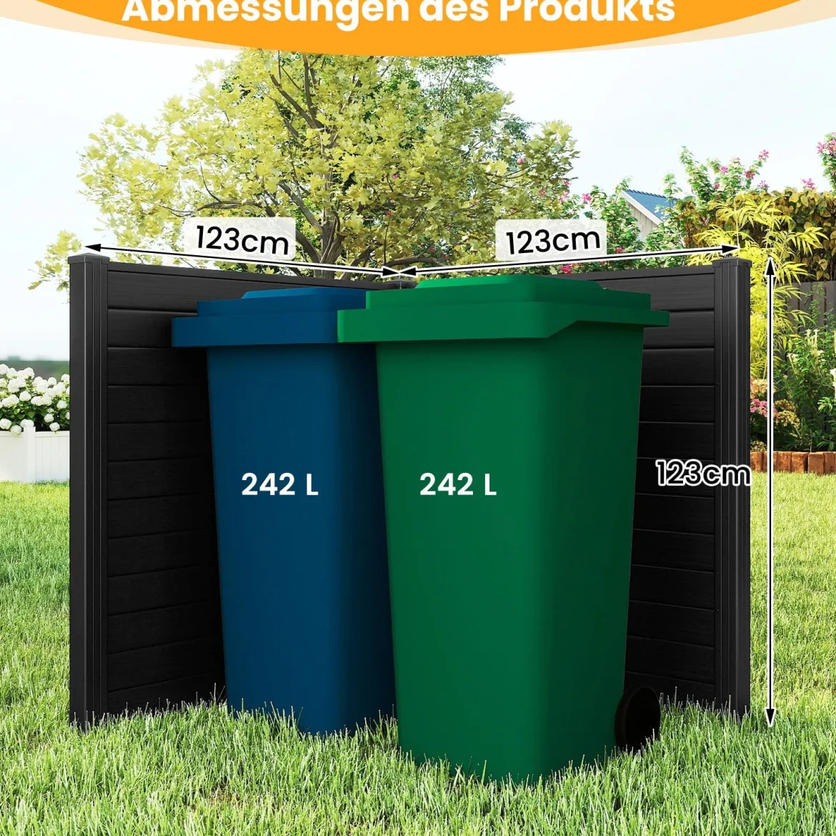 2 Paneele Sichtschutzzaun 123 x 123 cm Gartenzaun PVC mit 3 verzinkte Metall-Erdspieße Schwarz