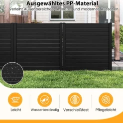 2 Paneele Sichtschutzzaun 123 x 123 cm Gartenzaun PVC mit 3 verzinkte Metall-Erdspieße Schwarz
