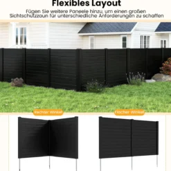 2 Paneele Sichtschutzzaun 123 x 123 cm Gartenzaun PVC mit 3 verzinkte Metall-Erdspieße Schwarz