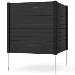 2 Paneele Sichtschutzzaun 123 x 123 cm Gartenzaun PVC mit 3 verzinkte Metall-Erdspieße Schwarz
